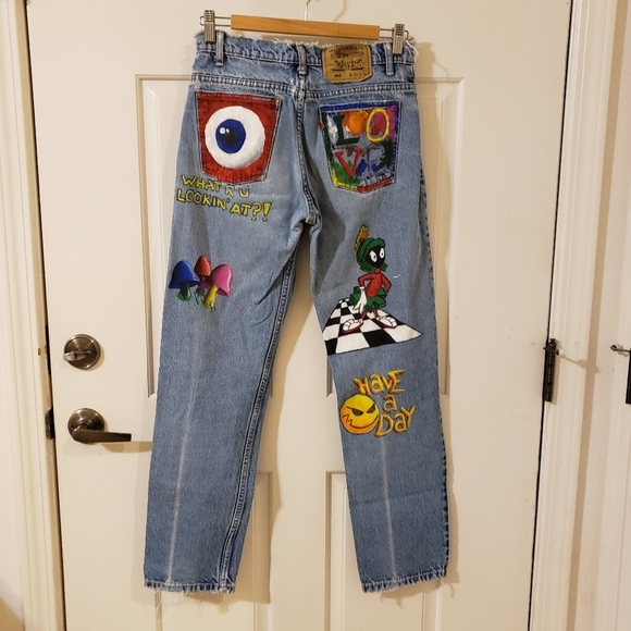 Levi's 505 hand painted size 29×30 ORANGE tab 90s Little e - Picture 7 of 14